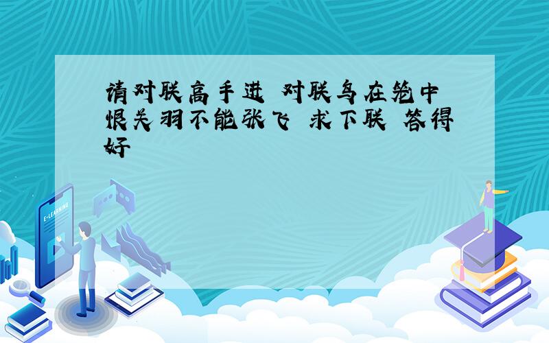 请对联高手进 对联鸟在笼中 恨关羽不能张飞 求下联 答得好