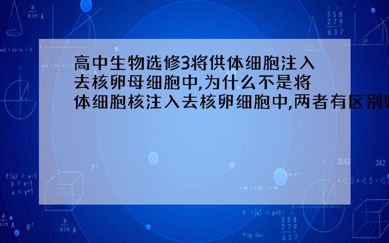 高中生物选修3将供体细胞注入去核卵母细胞中,为什么不是将体细胞核注入去核卵细胞中,两者有区别吗?