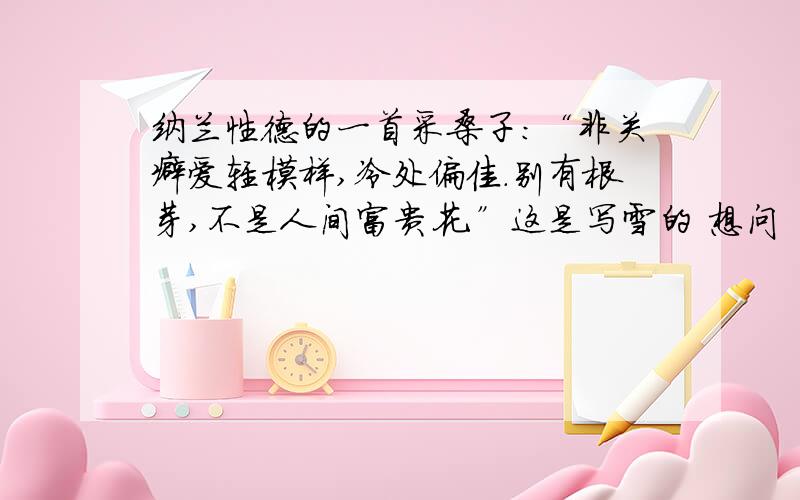 纳兰性德的一首采桑子：“非关癖爱轻模样,冷处偏佳.别有根芽,不是人间富贵花.”这是写雪的 想问“关