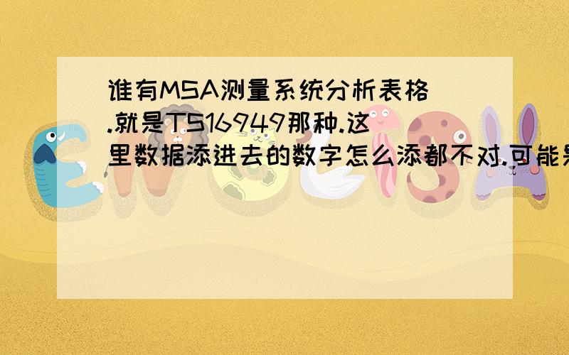 谁有MSA测量系统分析表格 .就是TS16949那种.这里数据添进去的数字怎么添都不对.可能是原表给人改动过了