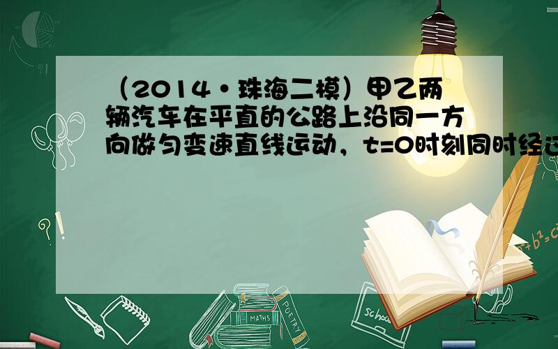 （2014•珠海二模）甲乙两辆汽车在平直的公路上沿同一方向做匀变速直线运动，t=0时刻同时经过公路旁的同一路标，下表是每