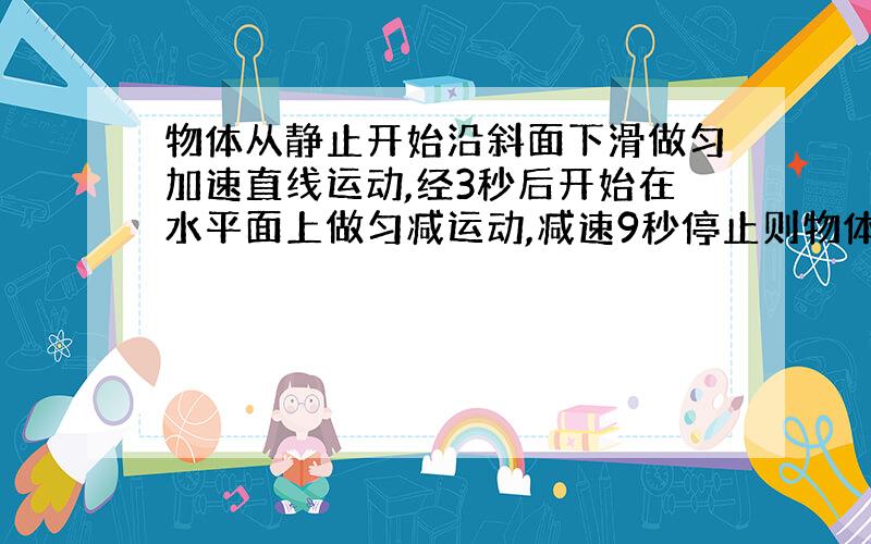 物体从静止开始沿斜面下滑做匀加速直线运动,经3秒后开始在水平面上做匀减运动,减速9秒停止则物体在斜面