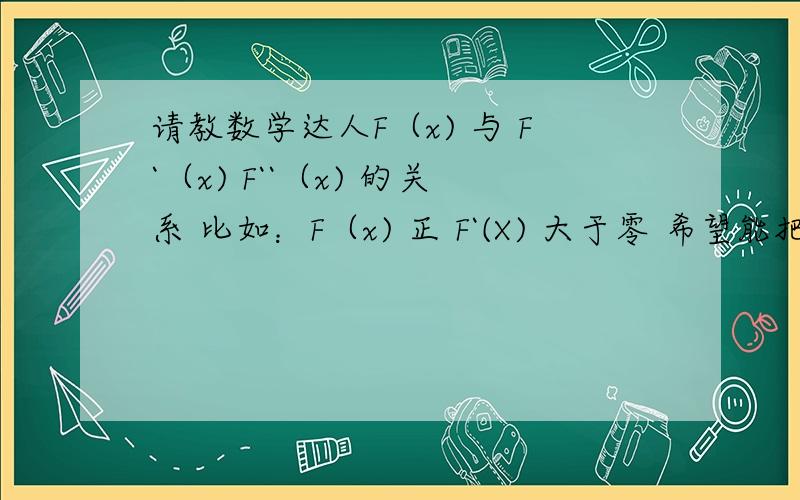 请教数学达人F（x) 与 F`（x) F``（x) 的关系 比如：F（x) 正 F`(X) 大于零 希望能把3个相互比较