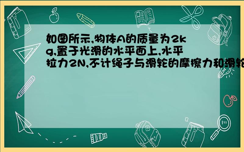 如图所示,物体A的质量为2kg,置于光滑的水平面上,水平拉力2N,不计绳子与滑轮的摩擦力和滑轮的质量,