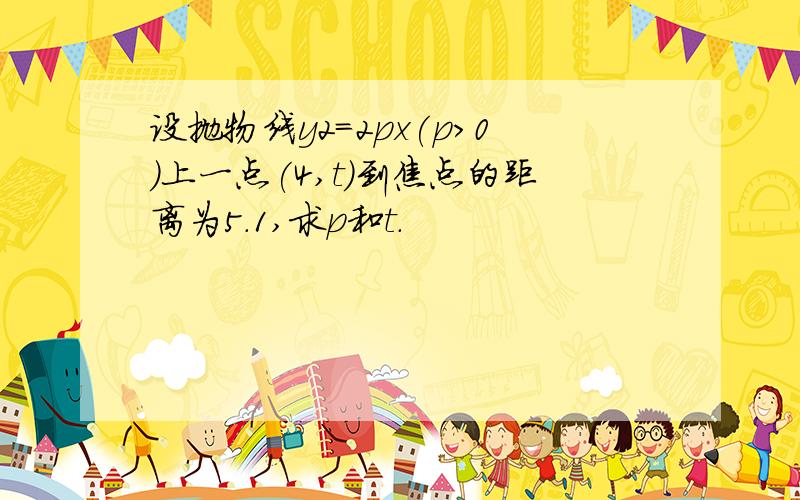 设抛物线y2=2px(p>0)上一点(4,t)到焦点的距离为5.1,求p和t.