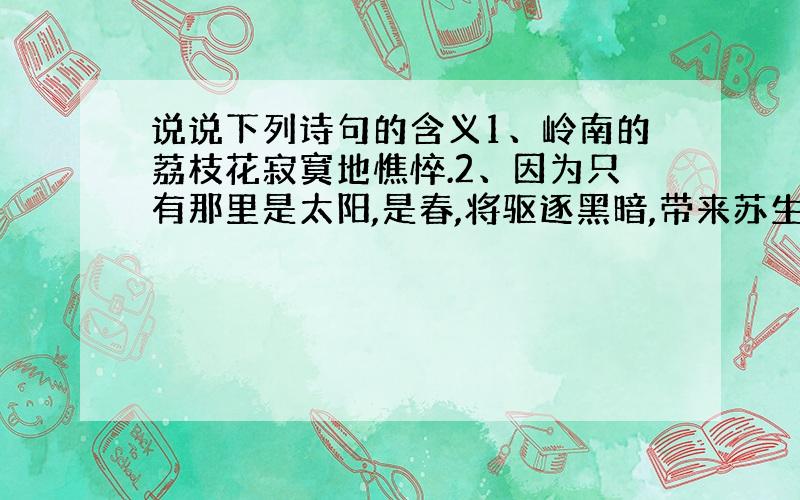 说说下列诗句的含义1、岭南的荔枝花寂寞地憔悴.2、因为只有那里是太阳,是春,将驱逐黑暗,带来苏生.