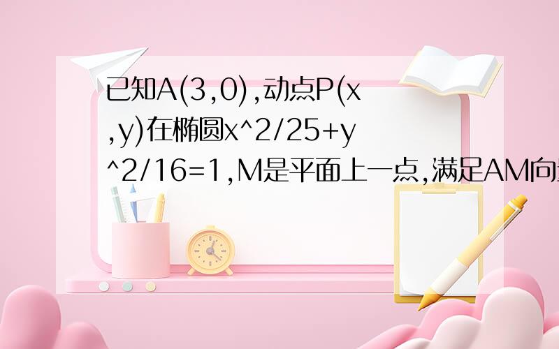 已知A(3,0),动点P(x,y)在椭圆x^2/25+y^2/16=1,M是平面上一点,满足AM向量的绝对值等于1且PM