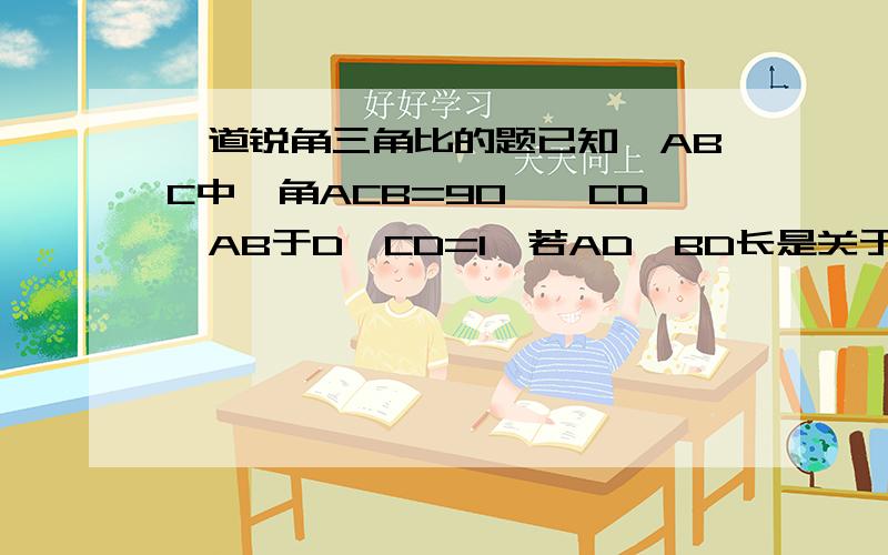 一道锐角三角比的题已知△ABC中,角ACB=90°,CD⊥AB于D,CD=1,若AD、BD长是关于x的方程x²