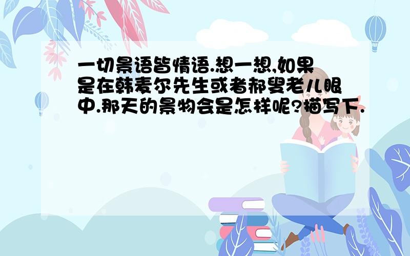 一切景语皆情语.想一想,如果是在韩麦尔先生或者郝叟老儿眼中.那天的景物会是怎样呢?描写下.