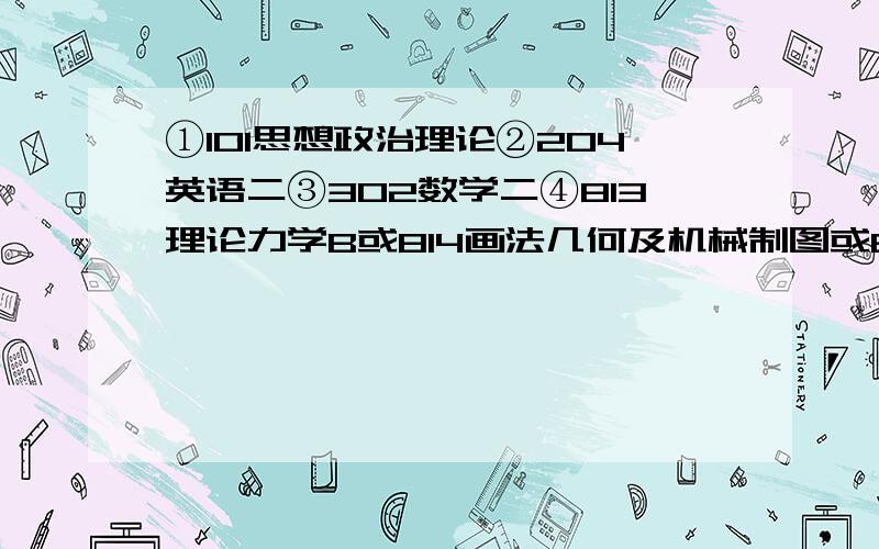 ①101思想政治理论②204英语二③302数学二④813理论力学B或814画法几何及机械制图或815机械设计