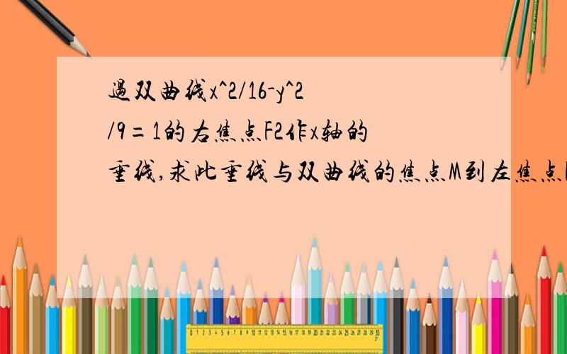 过双曲线x^2/16-y^2/9=1的右焦点F2作x轴的垂线,求此垂线与双曲线的焦点M到左焦点F1的距离