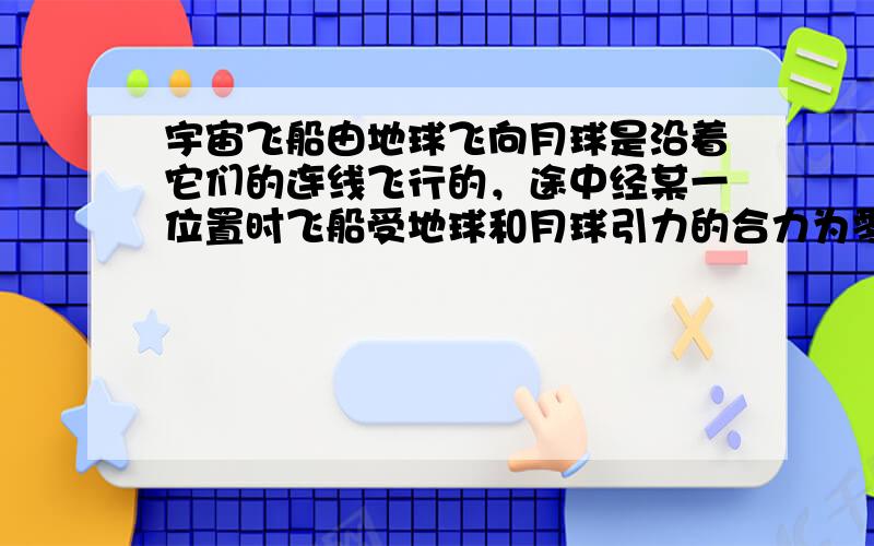 宇宙飞船由地球飞向月球是沿着它们的连线飞行的，途中经某一位置时飞船受地球和月球引力的合力为零，已知地球和月球两球心间的距