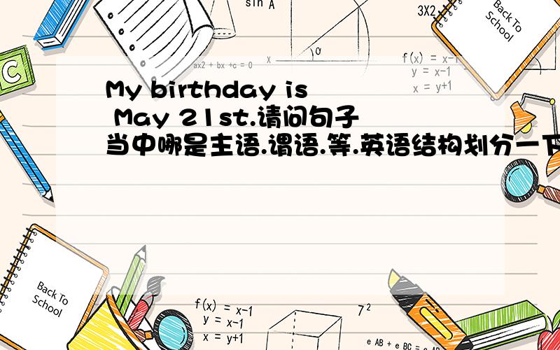 My birthday is May 21st.请问句子当中哪是主语.谓语.等.英语结构划分一下