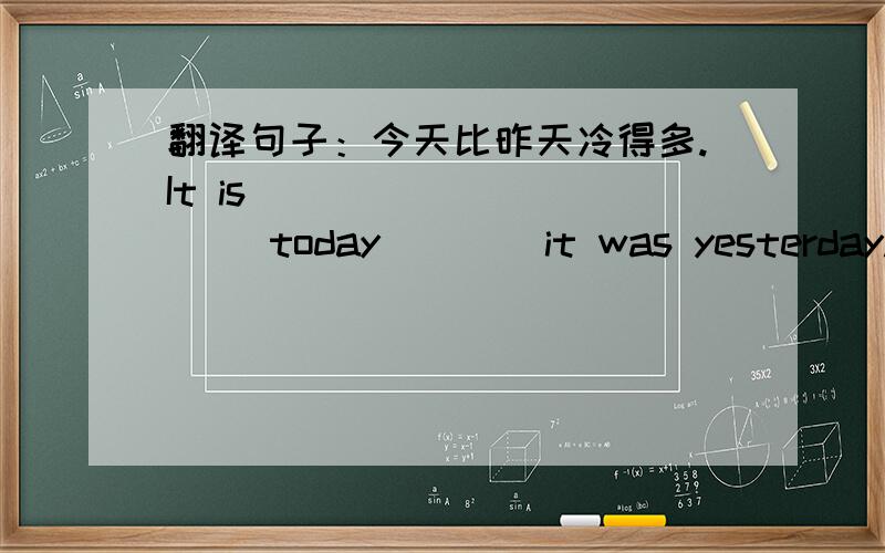 翻译句子：今天比昨天冷得多.It is ____ _____ today ___ it was yesterday.