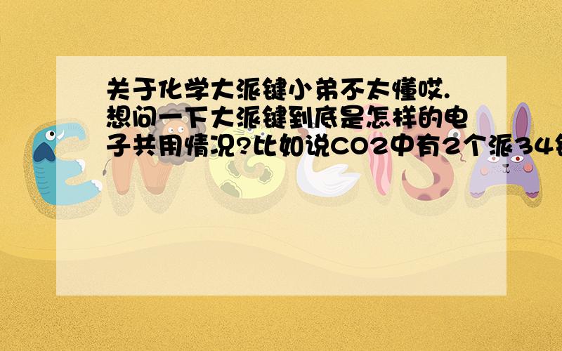 关于化学大派键小弟不太懂哎.想问一下大派键到底是怎样的电子共用情况?比如说CO2中有2个派34键,那不就是每个原子都公用