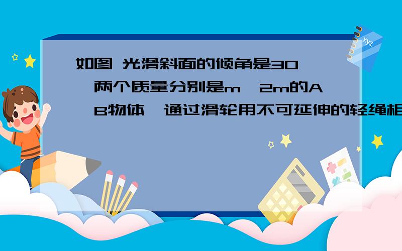 如图 光滑斜面的倾角是30°,两个质量分别是m,2m的A,B物体,通过滑轮用不可延伸的轻绳相连接,开始时用手把持使整体静