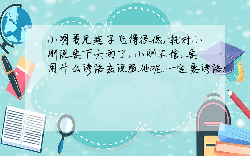 小明看见燕子飞得很低,就对小刚说要下大雨了,小刚不信,要用什么谚语去说服他呢.一定要谚语!