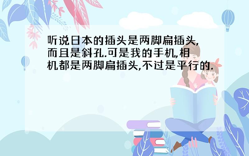 听说日本的插头是两脚扁插头,而且是斜孔.可是我的手机,相机都是两脚扁插头,不过是平行的.