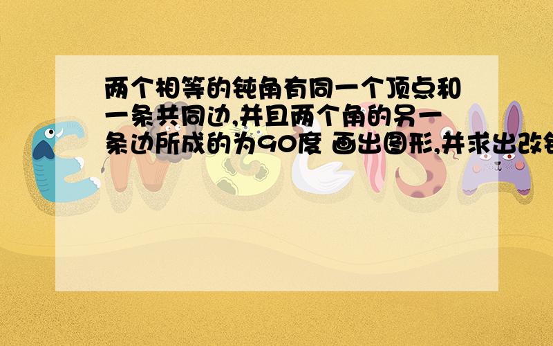 两个相等的钝角有同一个顶点和一条共同边,并且两个角的另一条边所成的为90度 画出图形,并求出改钝角的大