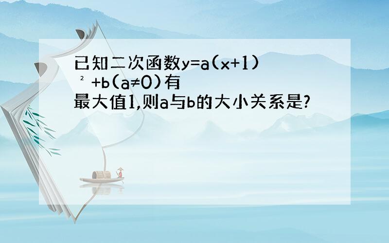 已知二次函数y=a(x+1)²+b(a≠0)有最大值1,则a与b的大小关系是?