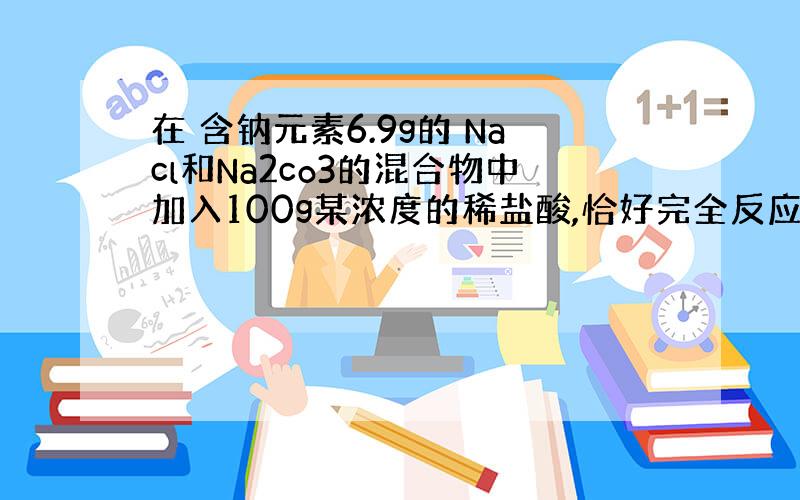 在 含钠元素6.9g的 Nacl和Na2co3的混合物中加入100g某浓度的稀盐酸,恰好完全反应,产生4.4g二氧化碳,