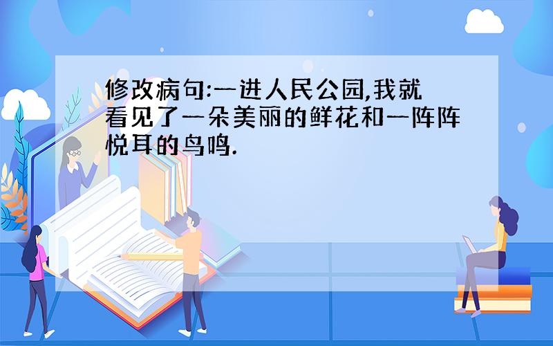 修改病句:一进人民公园,我就看见了一朵美丽的鲜花和一阵阵悦耳的鸟鸣.