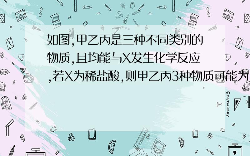 如图,甲乙丙是三种不同类别的物质,且均能与X发生化学反应,若X为稀盐酸,则甲乙丙3种物质可能为