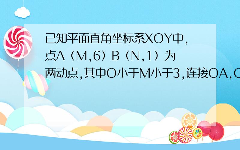 已知平面直角坐标系XOY中,点A（M,6）B（N,1）为两动点,其中O小于M小于3,连接OA,OB.OA垂直OB.求当面