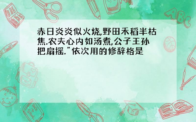 赤日炎炎似火烧,野田禾稻半枯焦.农夫心内如汤煮,公子王孙把扇摇.”依次用的修辞格是