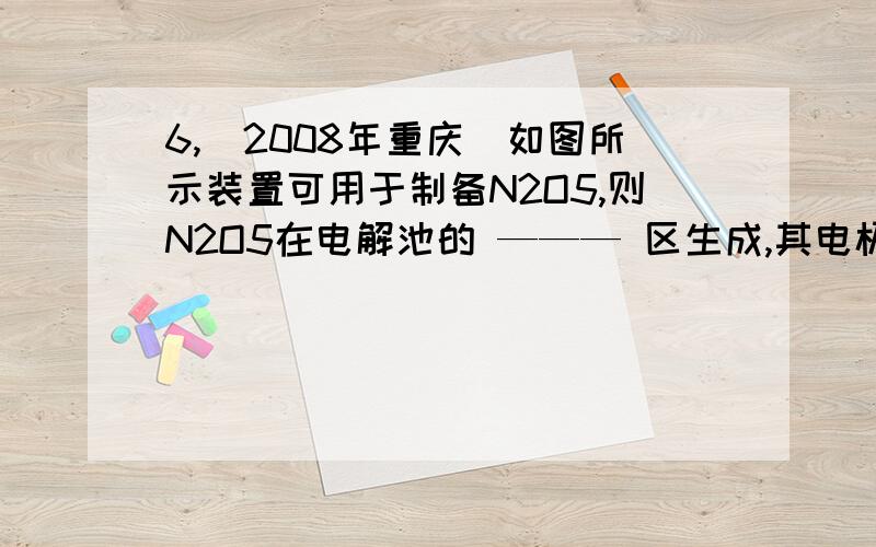 6,（2008年重庆）如图所示装置可用于制备N2O5,则N2O5在电解池的 ——— 区生成,其电极反应式为 ———