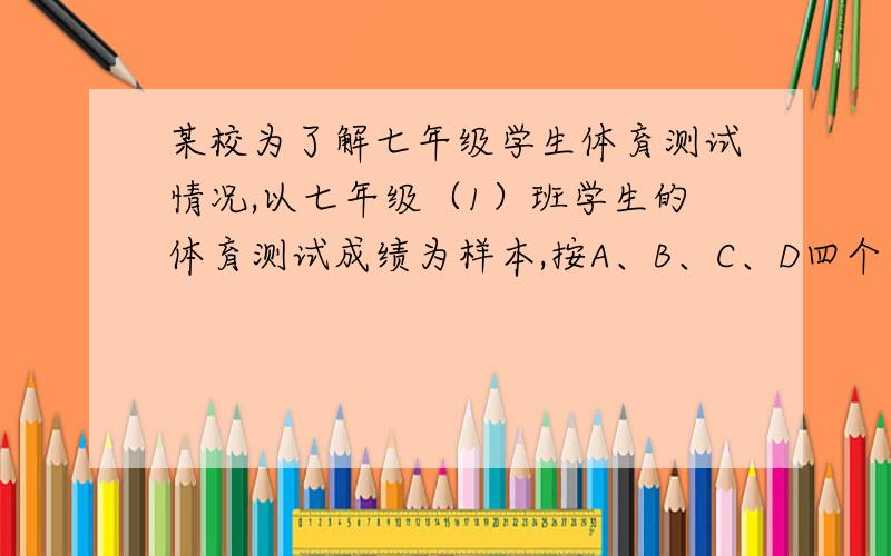 某校为了解七年级学生体育测试情况,以七年级（1）班学生的体育测试成绩为样本,按A、B、C、D四个等级进行统计画成如图扇形