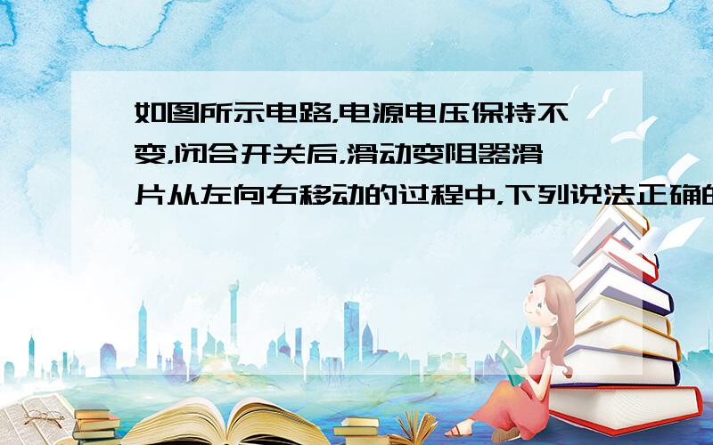 如图所示电路，电源电压保持不变，闭合开关后，滑动变阻器滑片从左向右移动的过程中，下列说法正确的是（　　）