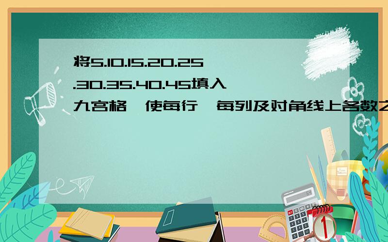 将5.10.15.20.25.30.35.40.45填入九宫格,使每行,每列及对角线上各数之和都是75