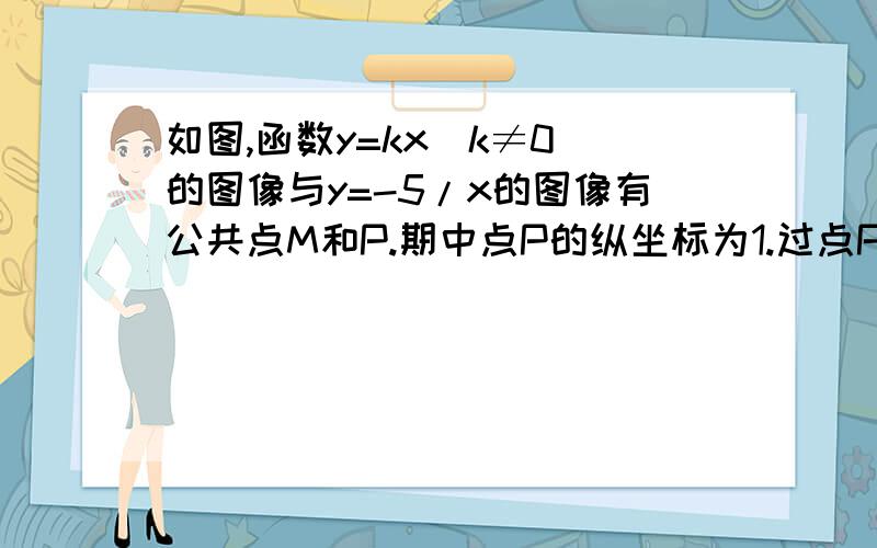 如图,函数y=kx(k≠0)的图像与y=-5/x的图像有公共点M和P.期中点P的纵坐标为1.过点P做y轴的垂涎,再过点M