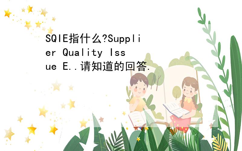 SQIE指什么?Supplier Quality Issue E..请知道的回答.