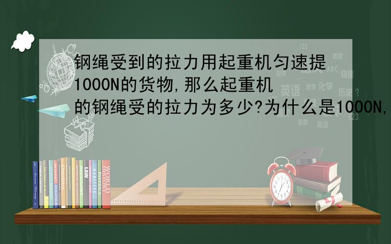 钢绳受到的拉力用起重机匀速提1000N的货物,那么起重机的钢绳受的拉力为多少?为什么是1000N,货物1000N向下的拉