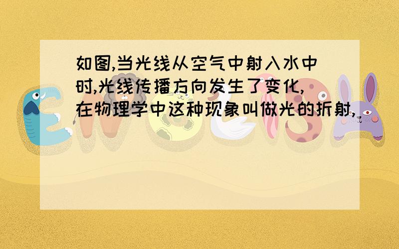 如图,当光线从空气中射入水中时,光线传播方向发生了变化,在物理学中这种现象叫做光的折射,