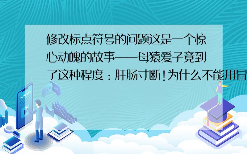 修改标点符号的问题这是一个惊心动魄的故事——母猿爱子竟到了这种程度：肝肠寸断!为什么不能用冒号“：”今年春季,这个省沿海