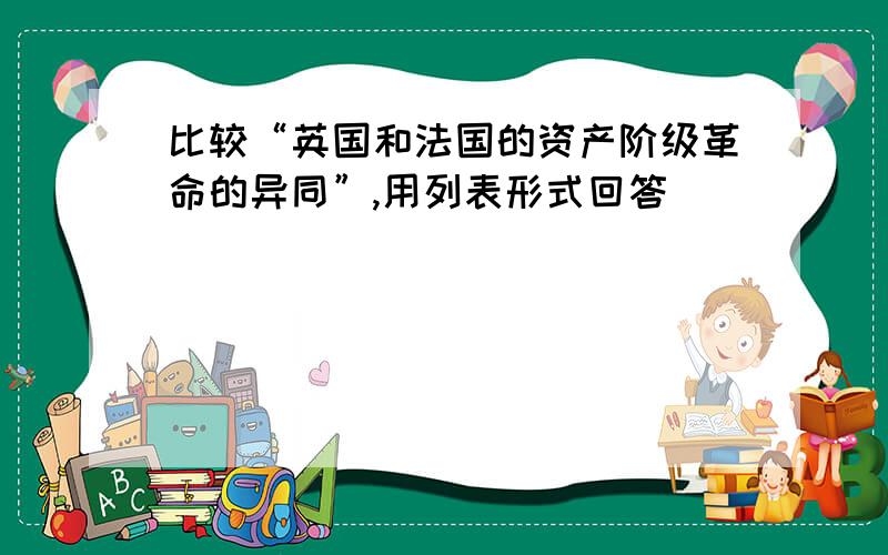 比较“英国和法国的资产阶级革命的异同”,用列表形式回答