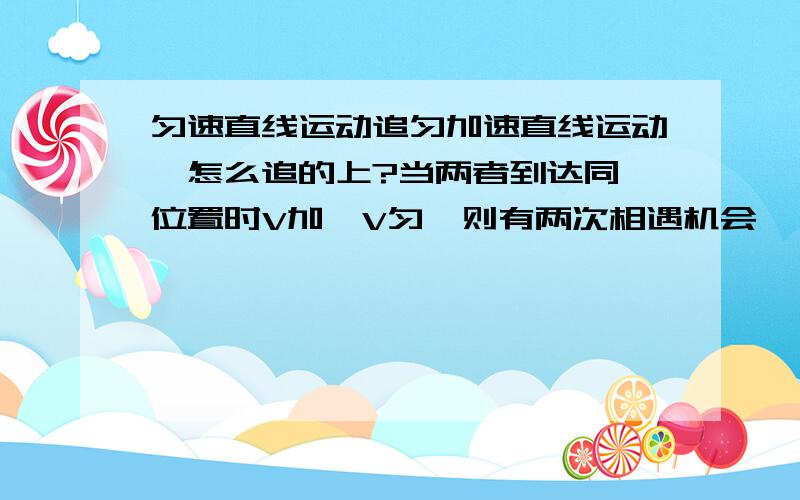 匀速直线运动追匀加速直线运动,怎么追的上?当两者到达同一位置时V加＜V匀,则有两次相遇机会