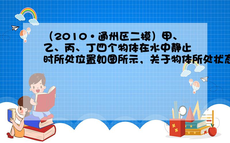 （2010•通州区二模）甲、乙、丙、丁四个物体在水中静止时所处位置如图所示，关于物体所处状态，下列说法正确的是（　　）