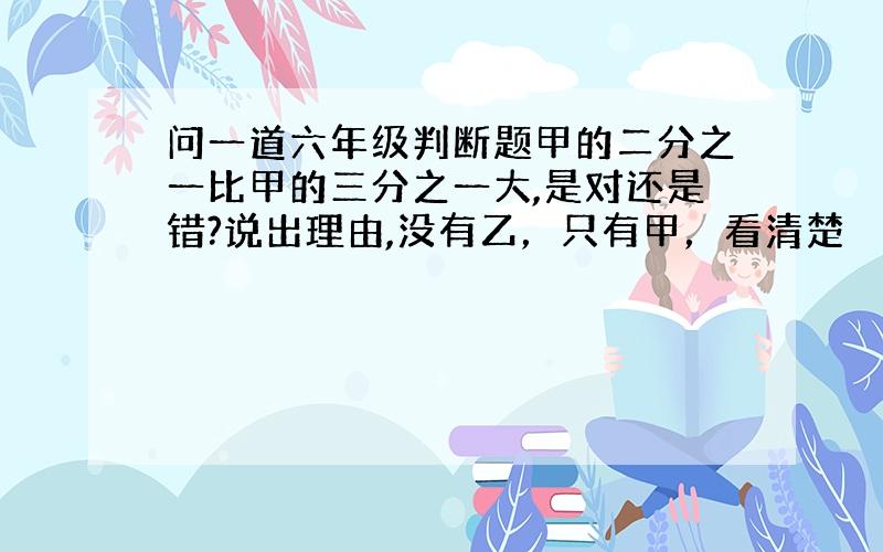 问一道六年级判断题甲的二分之一比甲的三分之一大,是对还是错?说出理由,没有乙，只有甲，看清楚