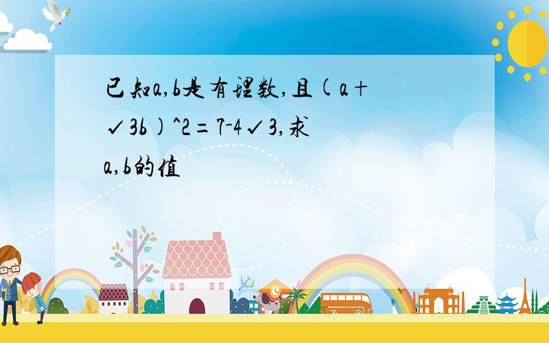 已知a,b是有理数,且(a+√3b)^2=7-4√3,求a,b的值