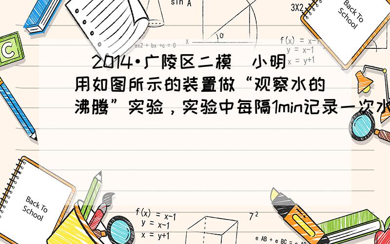 （2014•广陵区二模）小明用如图所示的装置做“观察水的沸腾”实验，实验中每隔1min记录一次水温，直到沸腾4min后停