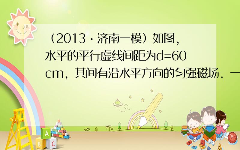 （2013•济南一模）如图，水平的平行虚线间距为d=60cm，其间有沿水平方向的匀强磁场．一个阻值为R的正方形金属线圈边