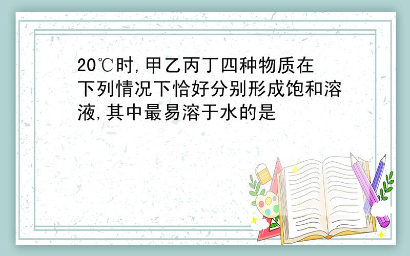 20℃时,甲乙丙丁四种物质在下列情况下恰好分别形成饱和溶液,其中最易溶于水的是