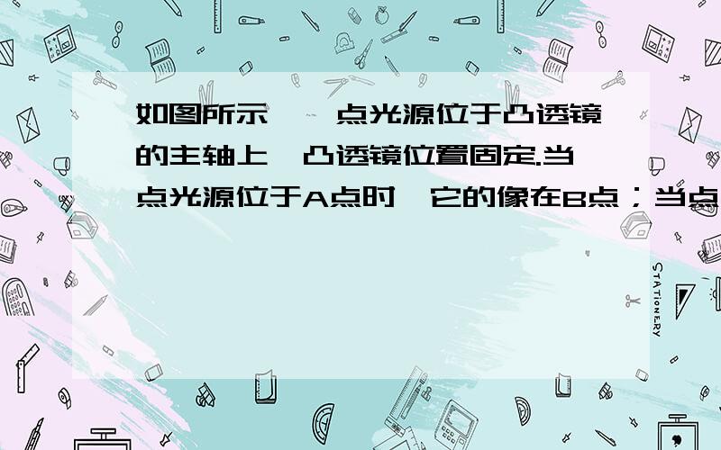 如图所示,一点光源位于凸透镜的主轴上,凸透镜位置固定.当点光源位于A点时,它的像在B点；当点光源位子B点时,它的像在C点