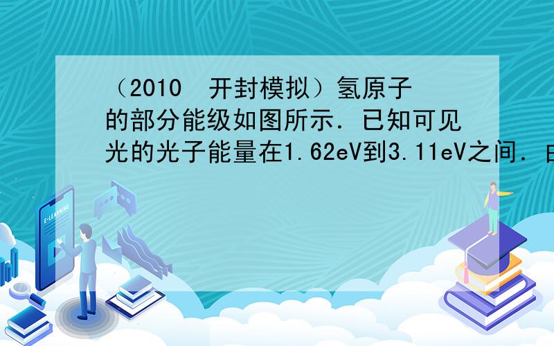 （2010•开封模拟）氢原子的部分能级如图所示．已知可见光的光子能量在1.62eV到3.11eV之间．由此可推知，氢原子