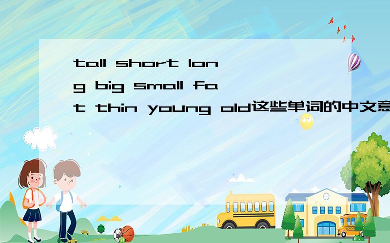 tall short long big small fat thin young old这些单词的中文意思是什么