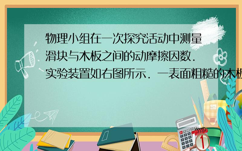 物理小组在一次探究活动中测量滑块与木板之间的动摩擦因数．实验装置如右图所示．一表面粗糙的木板固定在水平桌面上,一端装有定